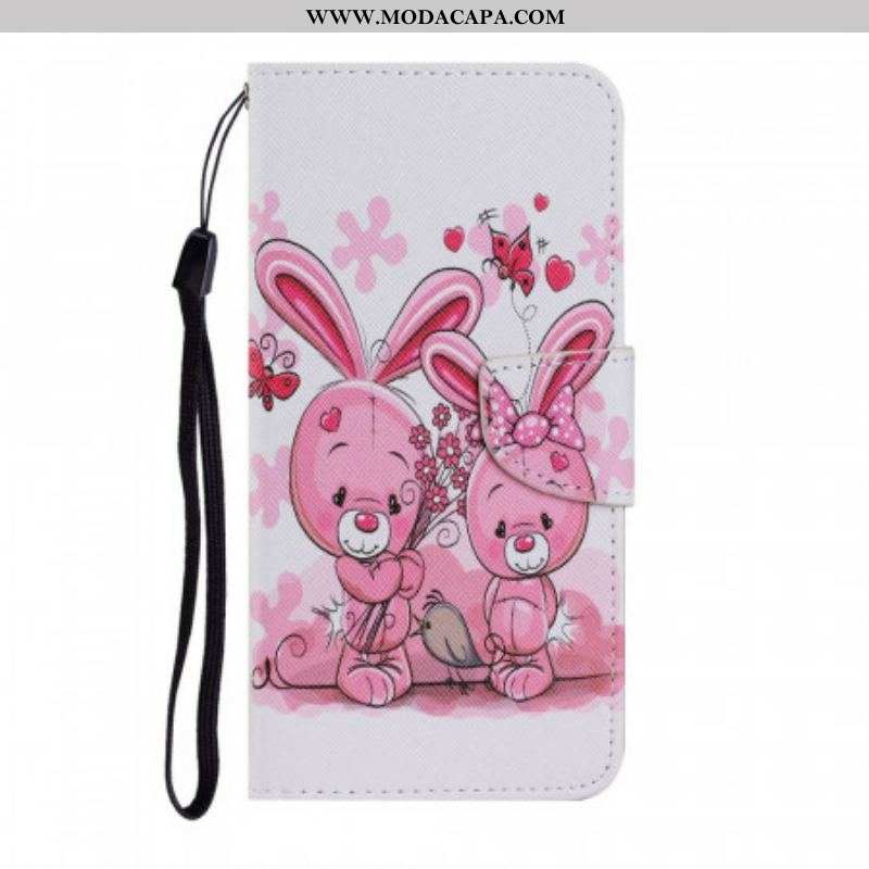 Capa De Couro Para Samsung Galaxy S22 Plus 5G Coelhos