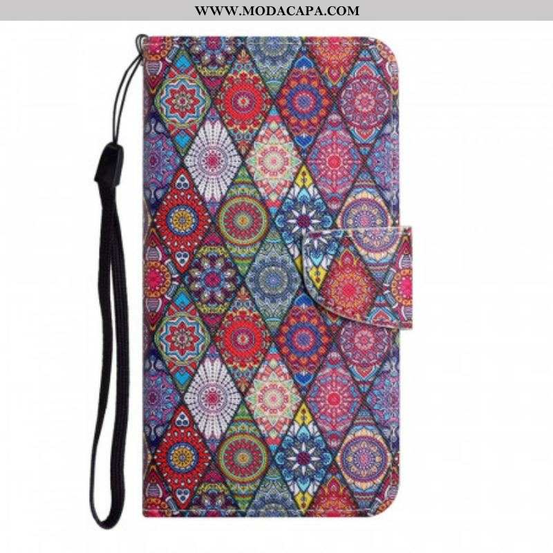 Capa Flip Para Samsung Galaxy S22 Plus 5G Padrão De Tapeçaria Colorida