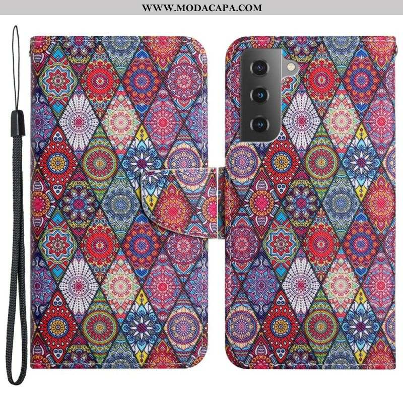 Capa Flip Para Samsung Galaxy S22 Plus 5G Padrão De Tapeçaria Colorida