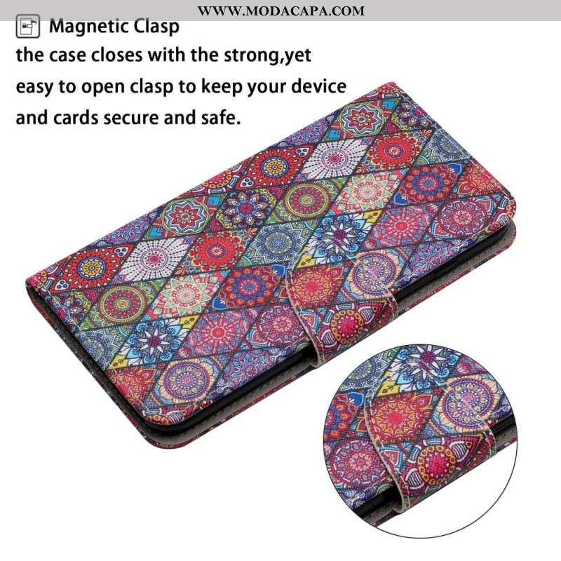 Capa Flip Para Samsung Galaxy S22 Plus 5G Padrão De Tapeçaria Colorida