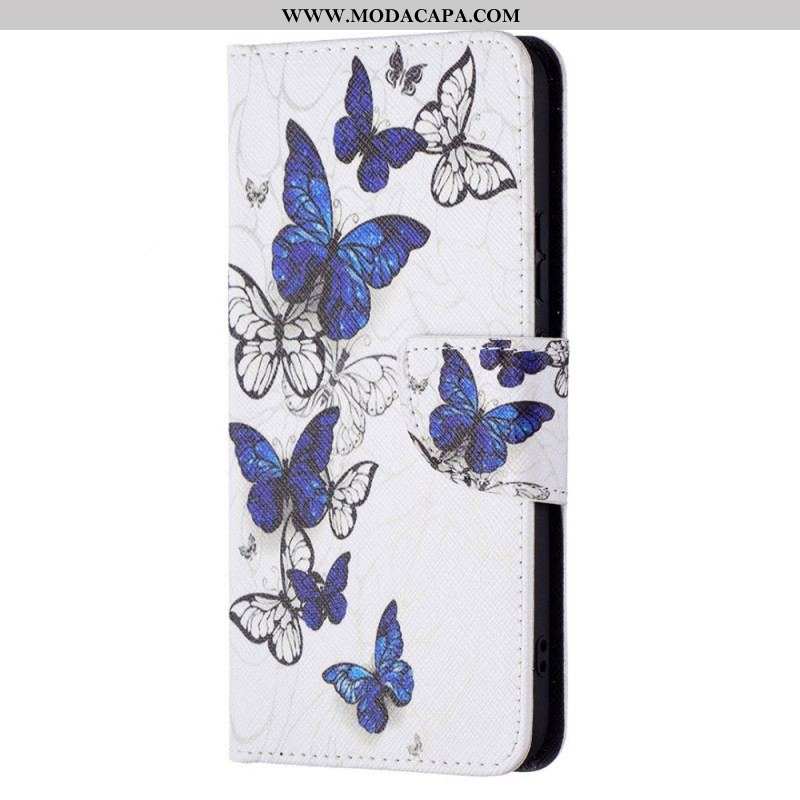 Capa Folio Para Samsung Galaxy S22 Plus 5G Borboletas Reis