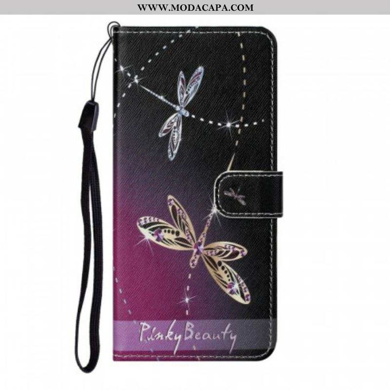 Capa De Couro Para Samsung Galaxy S22 Plus 5G De Cordão Libélulas Strappy