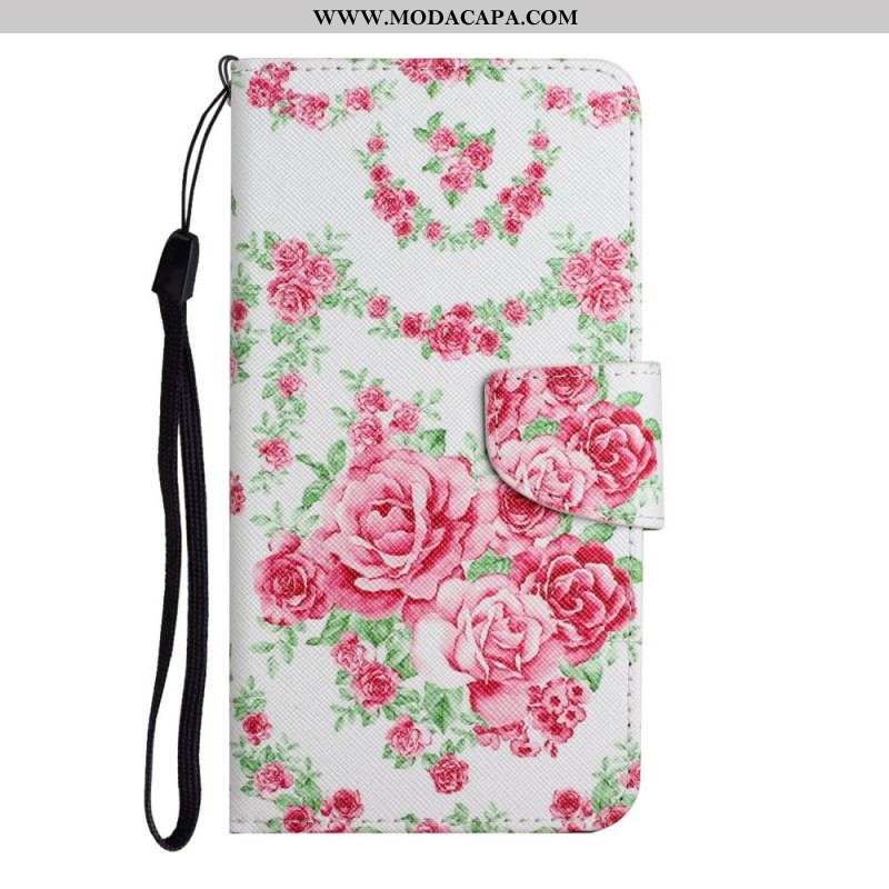 Capa Folio Para Samsung Galaxy S22 Plus 5G Flores Reais Da Liberdade