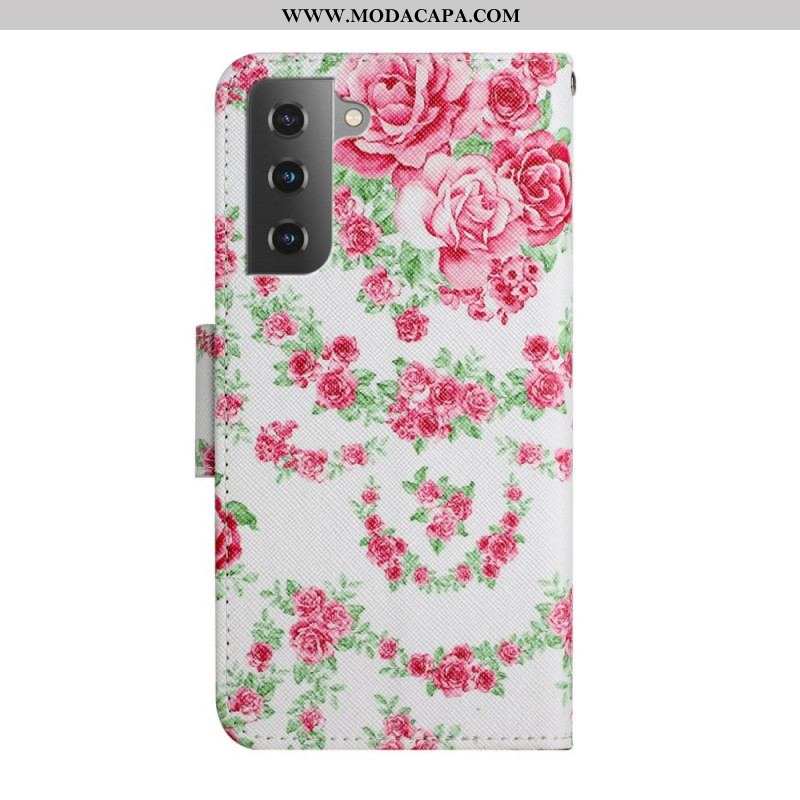 Capa Folio Para Samsung Galaxy S22 Plus 5G Flores Reais Da Liberdade