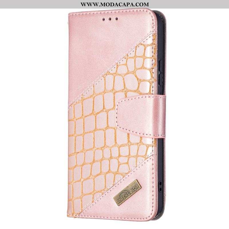 Capa Flip Para Samsung Galaxy S22 Plus 5G Efeito Clássico De Pele De Crocodilo