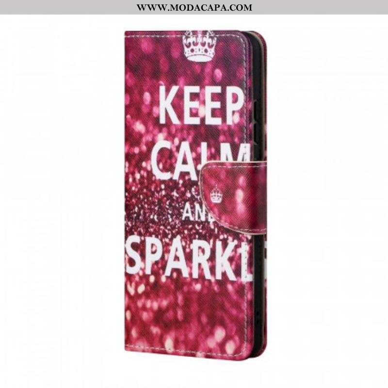 Capa Folio Para Samsung Galaxy S22 Plus 5G Mantenha A Calma E Brilhe