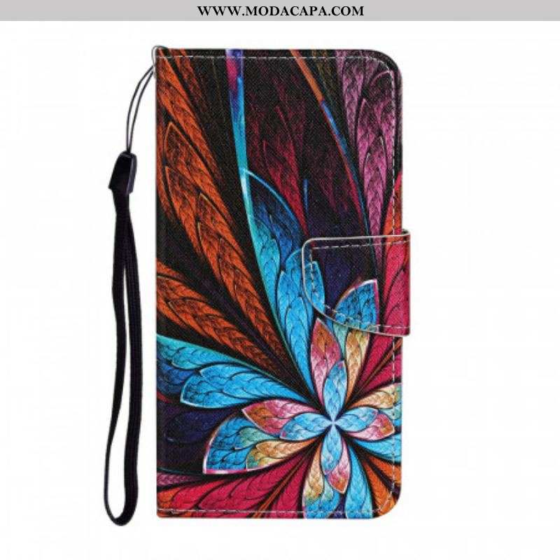 Capa Em Pele Para Samsung Galaxy S22 Plus 5G Lençóis Coloridos Com Cordão