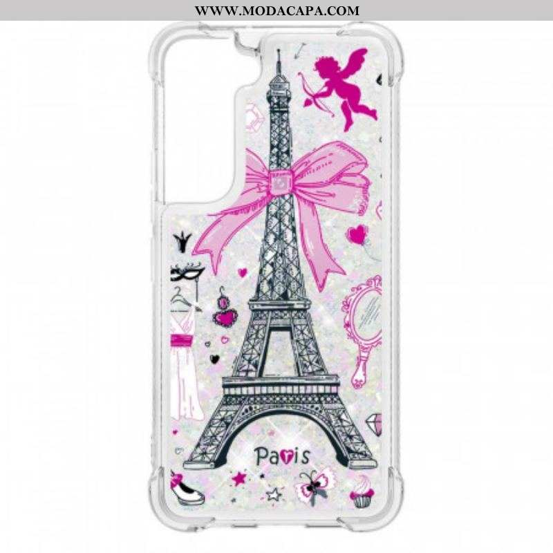 Capa Para Samsung Galaxy S22 Plus 5G As Lantejoulas Da Torre Eiffel