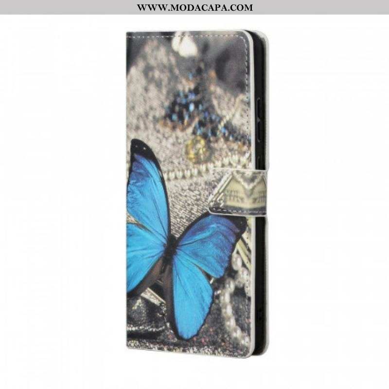 Capa Folio Para Samsung Galaxy S22 Plus 5G Borboleta Prestige Azul