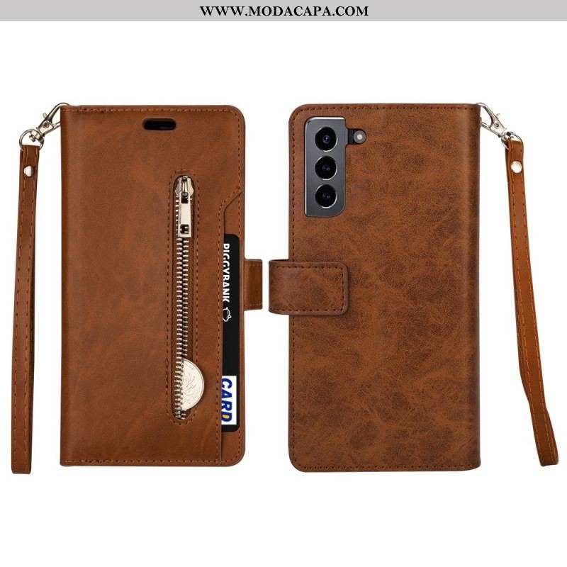 Capa Flip Para Samsung Galaxy S22 Plus 5G Porta-moedas E Cordão