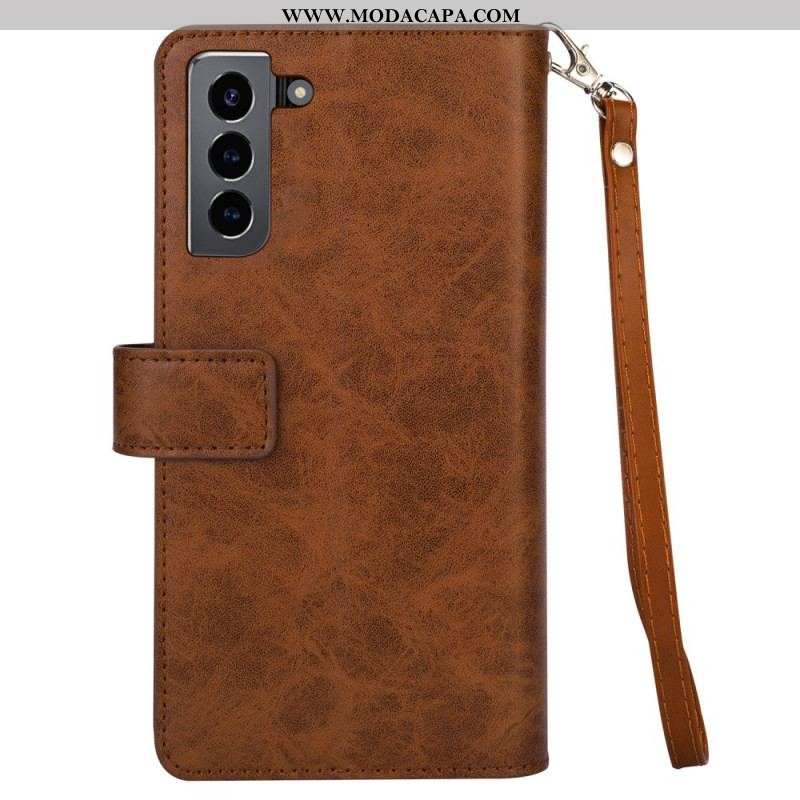 Capa Flip Para Samsung Galaxy S22 Plus 5G Porta-moedas E Cordão