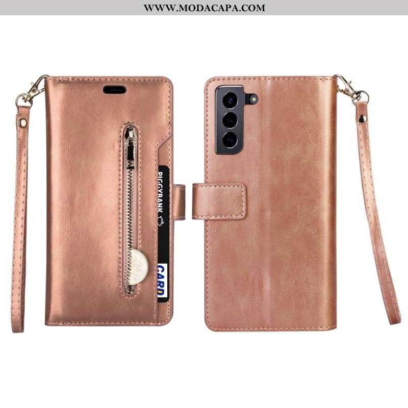 Capa Flip Para Samsung Galaxy S22 Plus 5G Porta-moedas E Cordão