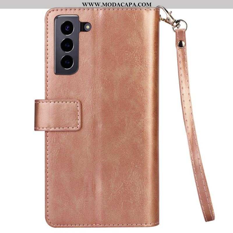 Capa Flip Para Samsung Galaxy S22 Plus 5G Porta-moedas E Cordão