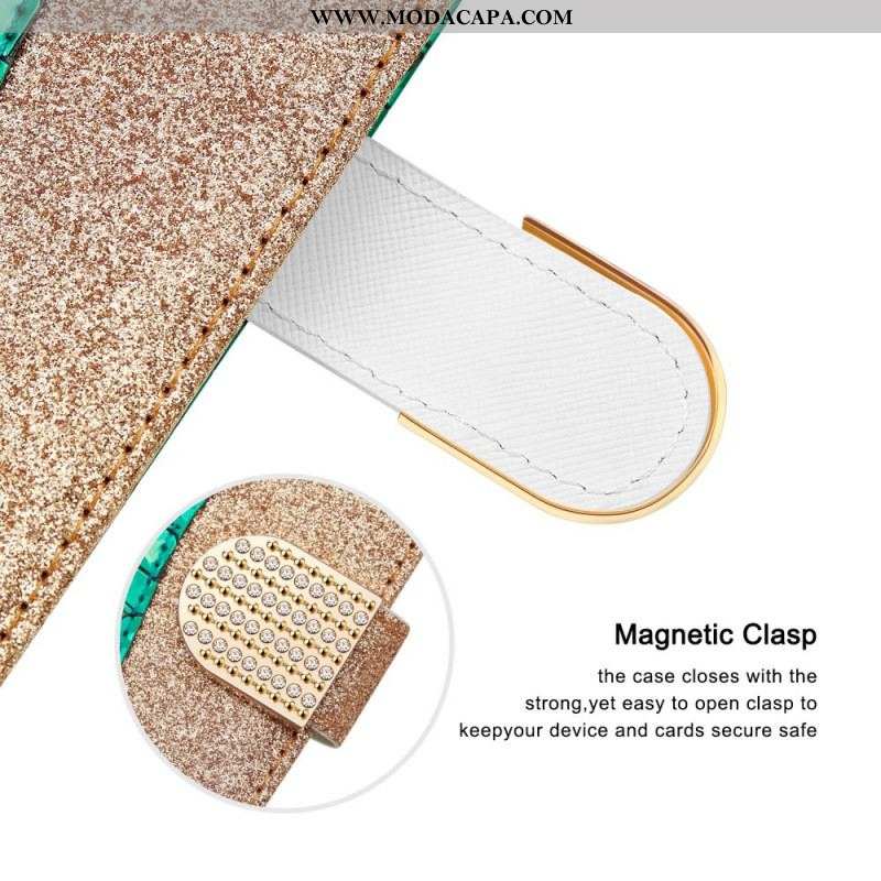 Capa De Couro Para Samsung Galaxy S22 Ultra 5G Diamantes De Crocodilo