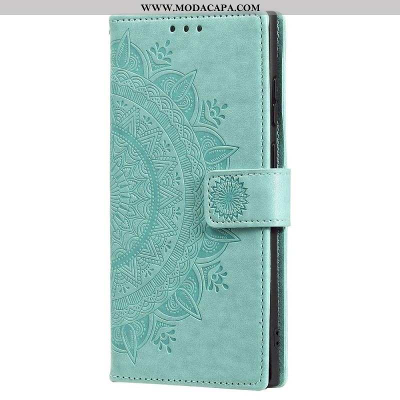 Capa Flip Para Samsung Galaxy S22 Ultra 5G Mandala Do Sol