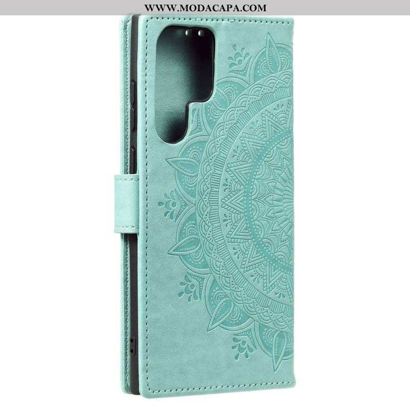 Capa Flip Para Samsung Galaxy S22 Ultra 5G Mandala Do Sol