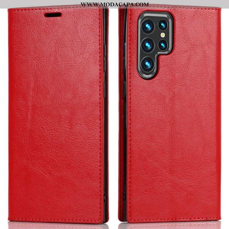 Capa De Celular Para Samsung Galaxy S22 Ultra 5G Flip Couro Legitimo