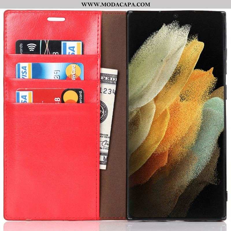 Capa De Celular Para Samsung Galaxy S22 Ultra 5G Flip Couro Legitimo