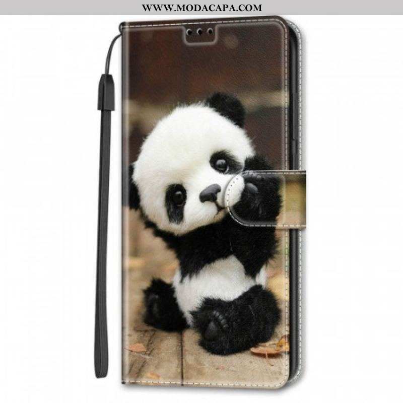 Capa Folio Para Samsung Galaxy S22 Ultra 5G De Cordão Brinque De Pequeno Panda Com Alça