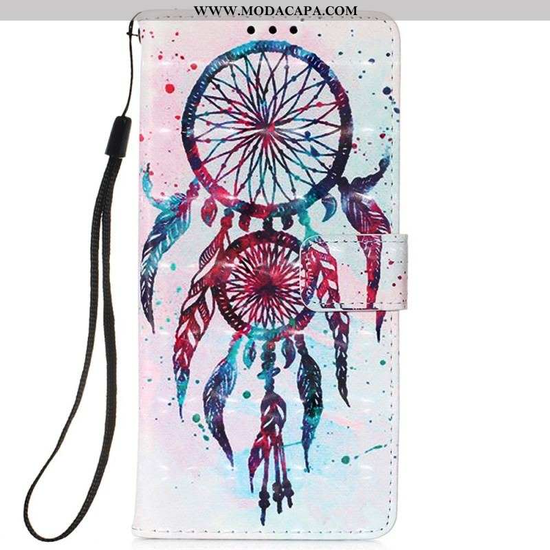 Capa De Couro Para Samsung Galaxy S22 Ultra 5G Apanhador De Sonhos Aquarela