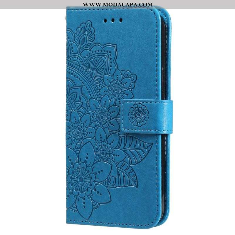 Capa De Couro Para Samsung Galaxy S22 Ultra 5G Flor Mandala