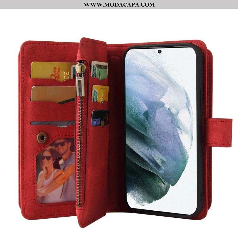 Capa Folio Para Samsung Galaxy S22 Ultra 5G Titular De Cartão Multifuncional 15