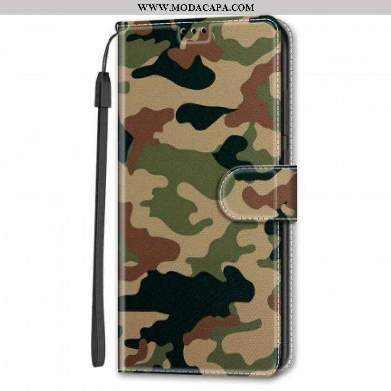 Capa Folio Para Samsung Galaxy S22 Ultra 5G Camuflagem Militar