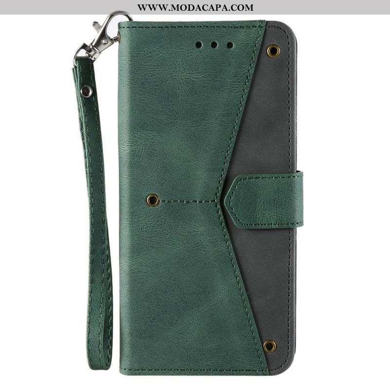 Capa Flip Para Samsung Galaxy S22 Ultra 5G Rebites Bicolores De Couro Falso