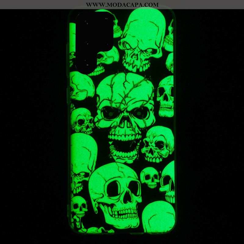 Capa Para Samsung Galaxy S22 Ultra 5G Cuidado Crânios Fluorescentes