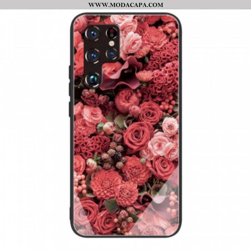 Capa Para Samsung Galaxy S22 Ultra 5G Rose Flowers Vidro Temperado