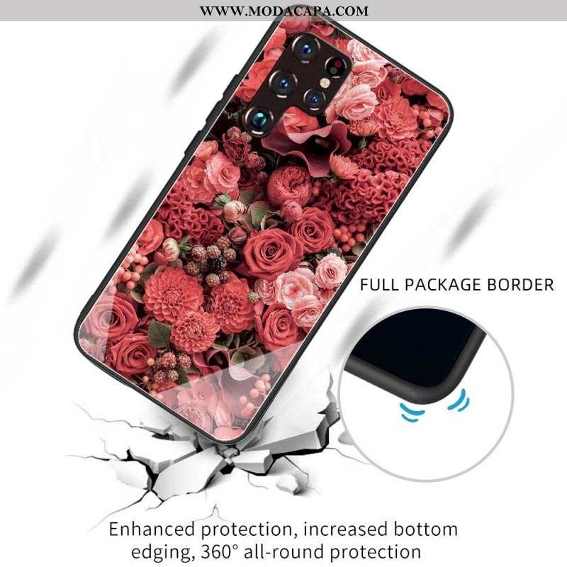 Capa Para Samsung Galaxy S22 Ultra 5G Rose Flowers Vidro Temperado