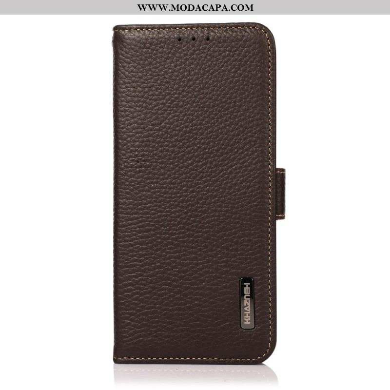 Capa Em Pele Para Samsung Galaxy S22 Ultra 5G Couro De Lichia Khazneh Rfid