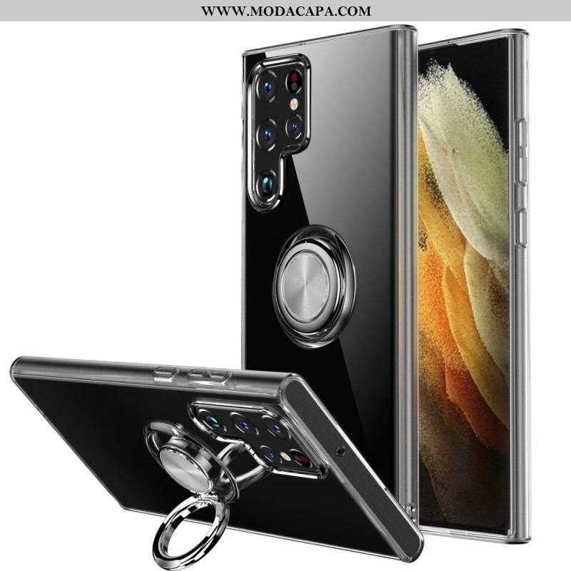 Capa Para Samsung Galaxy S22 Ultra 5G Transparente Com Suporte De Anel