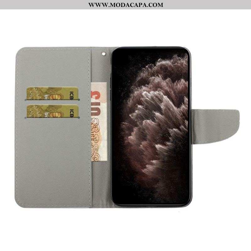 Capa De Couro Para Samsung Galaxy S22 Ultra 5G De Cordão Borboletas Preciosas