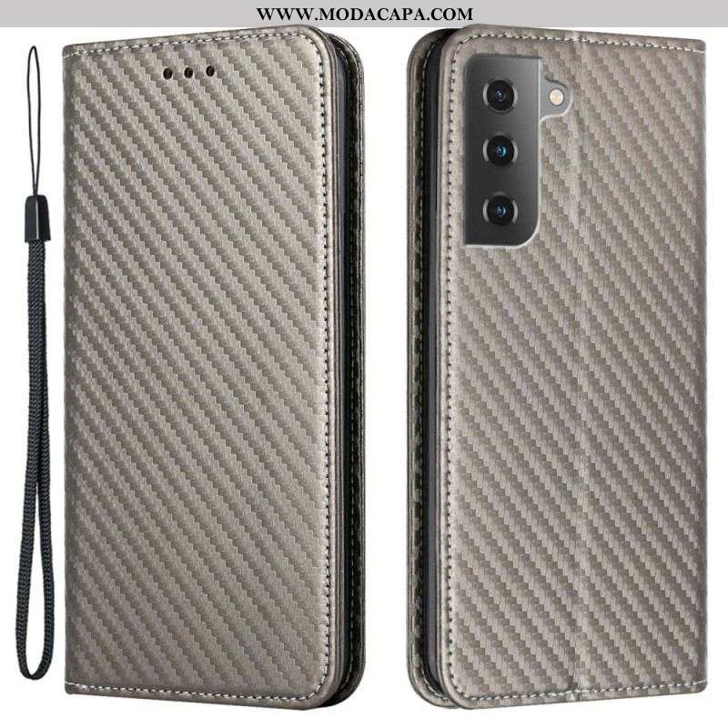 Capa De Celular Para Samsung Galaxy S23 5G De Cordão Flip Estilo Strappy Fibra De Carbono