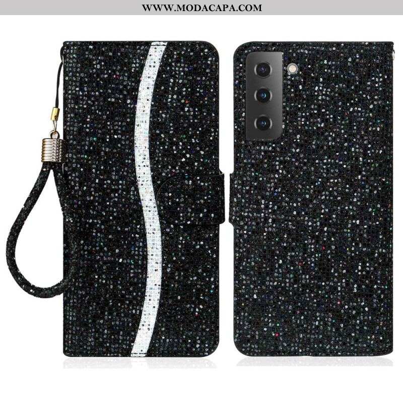 Capa Folio Para Samsung Galaxy S23 5G De Cordão Lantejoulas Strappy