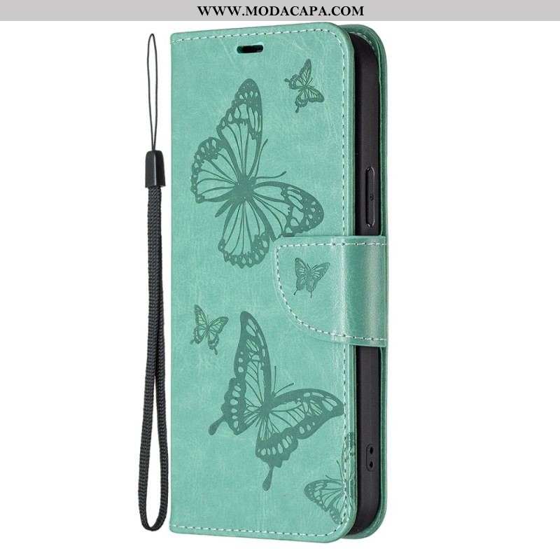 Capa Flip Para Samsung Galaxy S23 5G De Cordão Tanga Borboletas