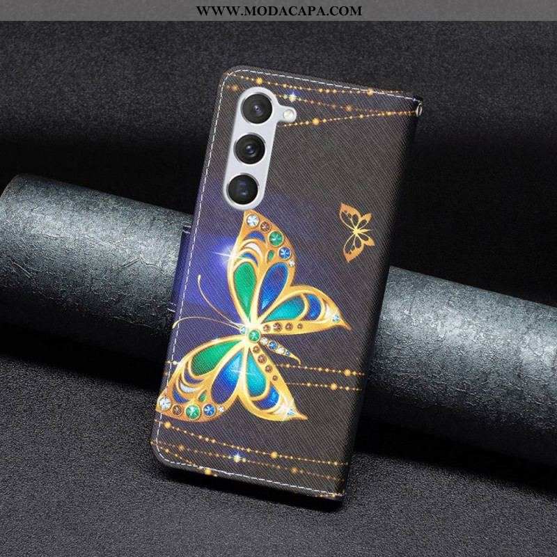 Capa De Couro Para Samsung Galaxy S23 5G Borboleta Real