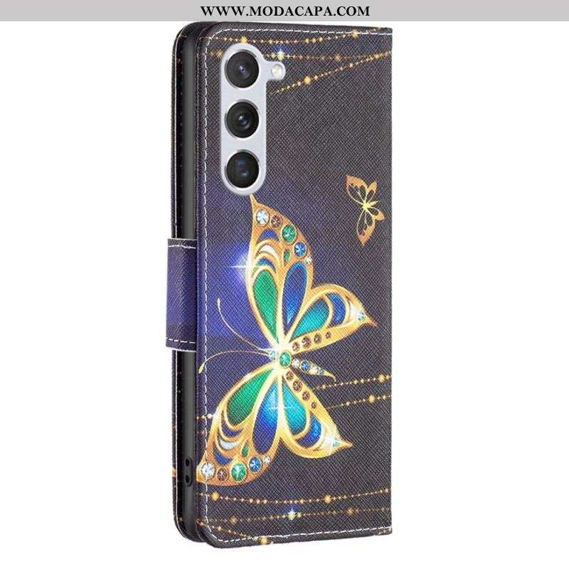 Capa De Couro Para Samsung Galaxy S23 5G Borboleta Real