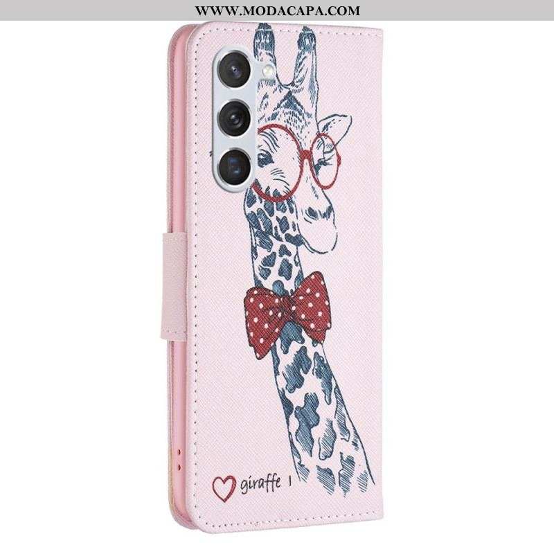 Capa De Couro Para Samsung Galaxy S23 5G Girafa Inteligente