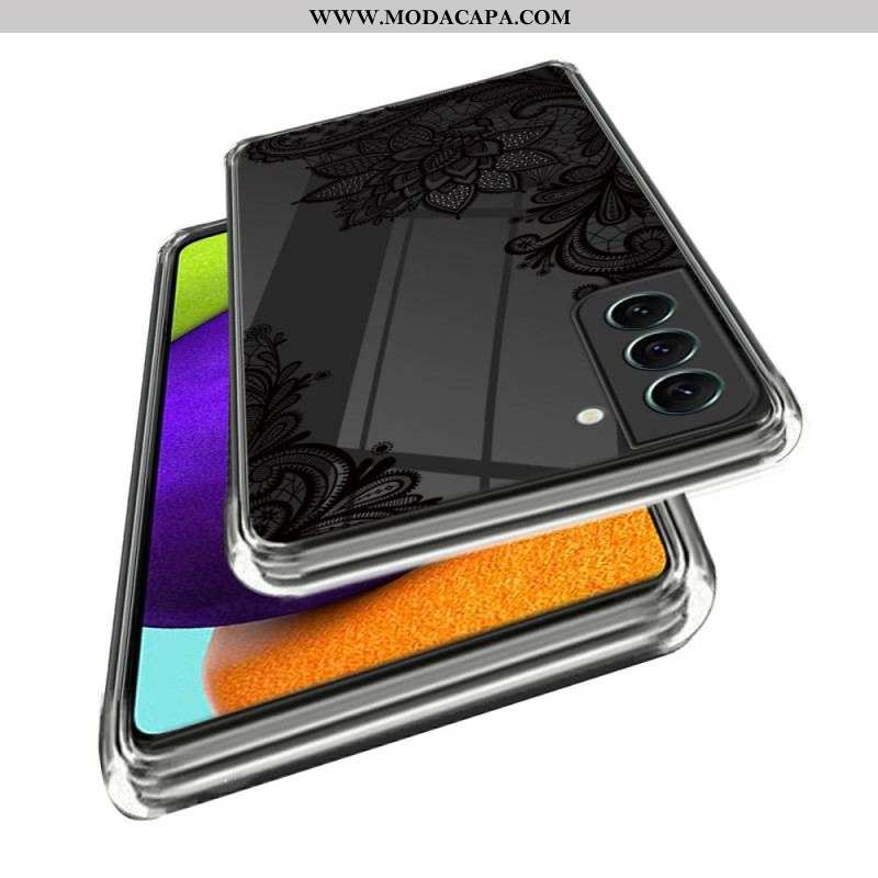Capa Para Samsung Galaxy S23 5G Renda Preta Transparente