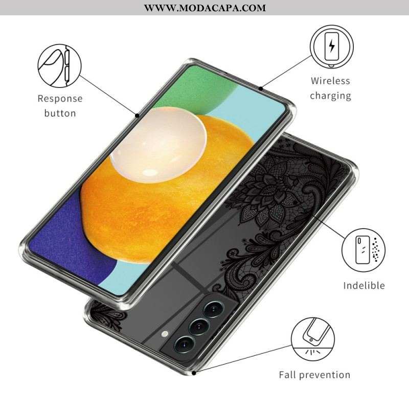 Capa Para Samsung Galaxy S23 5G Renda Preta Transparente