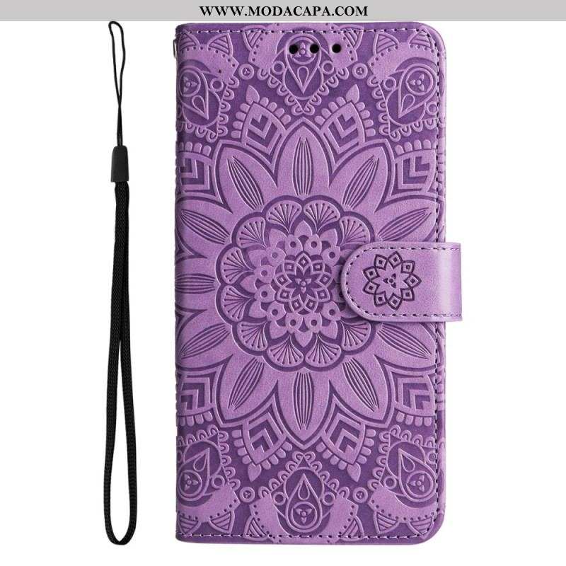 Capa Flip Para Samsung Galaxy S23 5G Mandala Sol Com Cordão