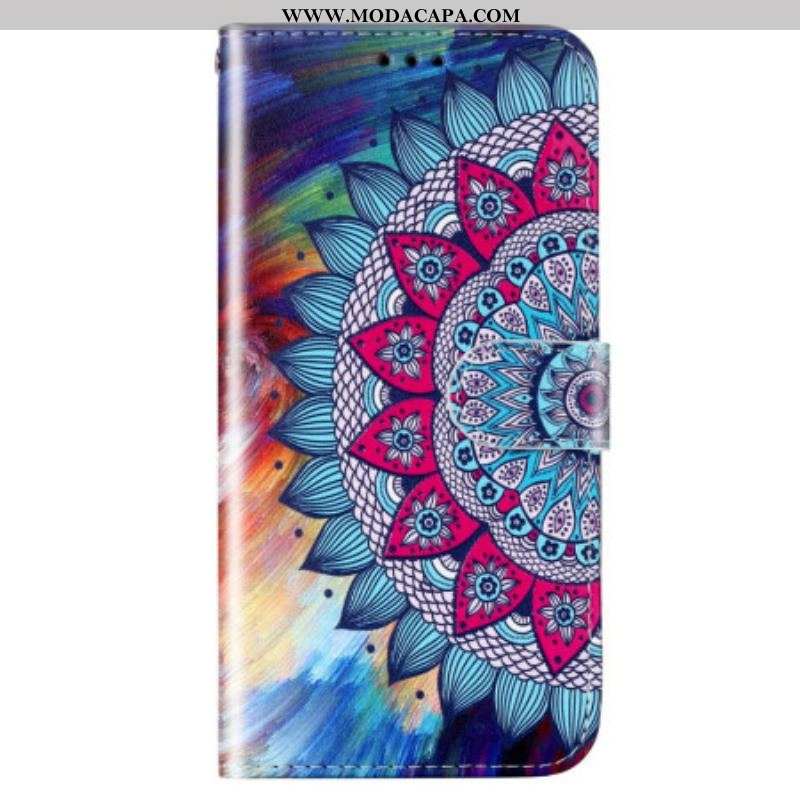 Capa Flip Para Samsung Galaxy S23 5G De Cordão Mandala De Tiras Coloridas