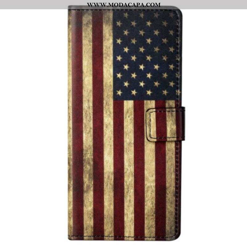 Capa Flip Para Samsung Galaxy S23 Plus 5G Bandeira Americana Vintage