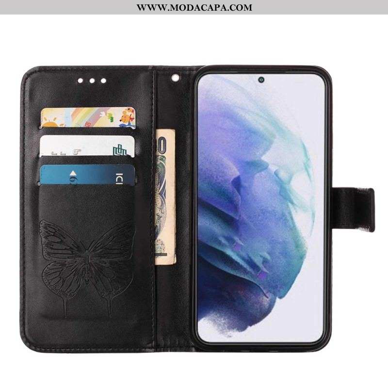 Capa De Couro Para Samsung Galaxy S23 Plus 5G De Cordão Borboleta De Tiras Barroca