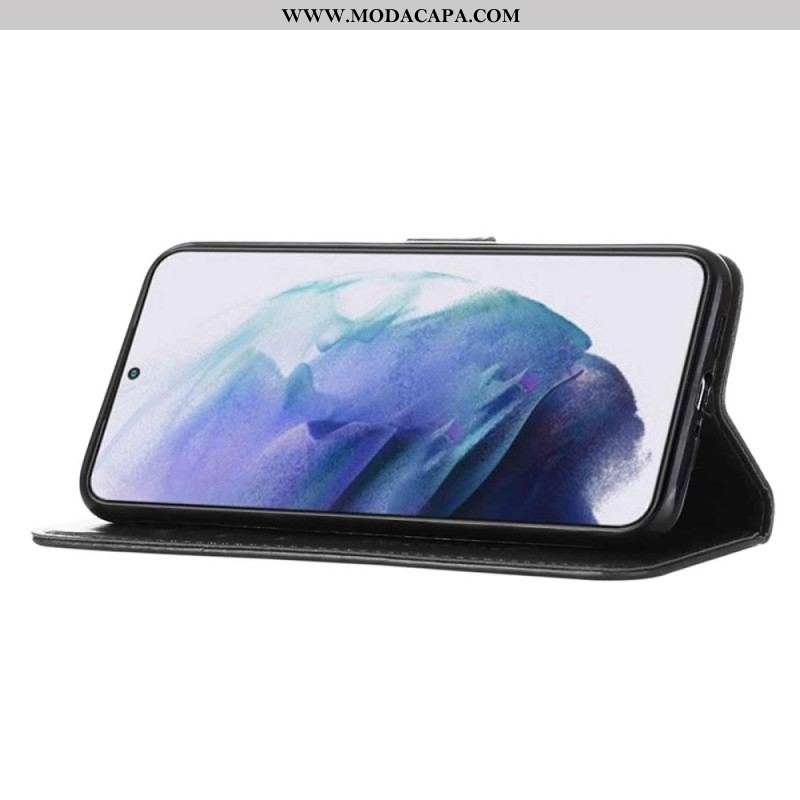 Capa De Couro Para Samsung Galaxy S23 Plus 5G De Cordão Borboleta De Tiras Barroca