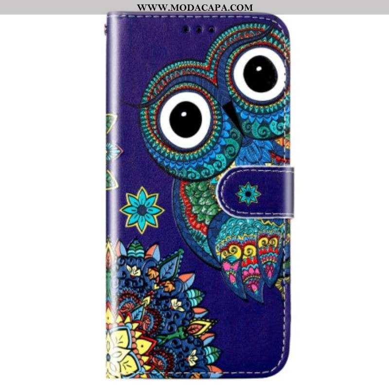 Capa Flip Para Samsung Galaxy S23 Plus 5G De Cordão Coruja Tanga