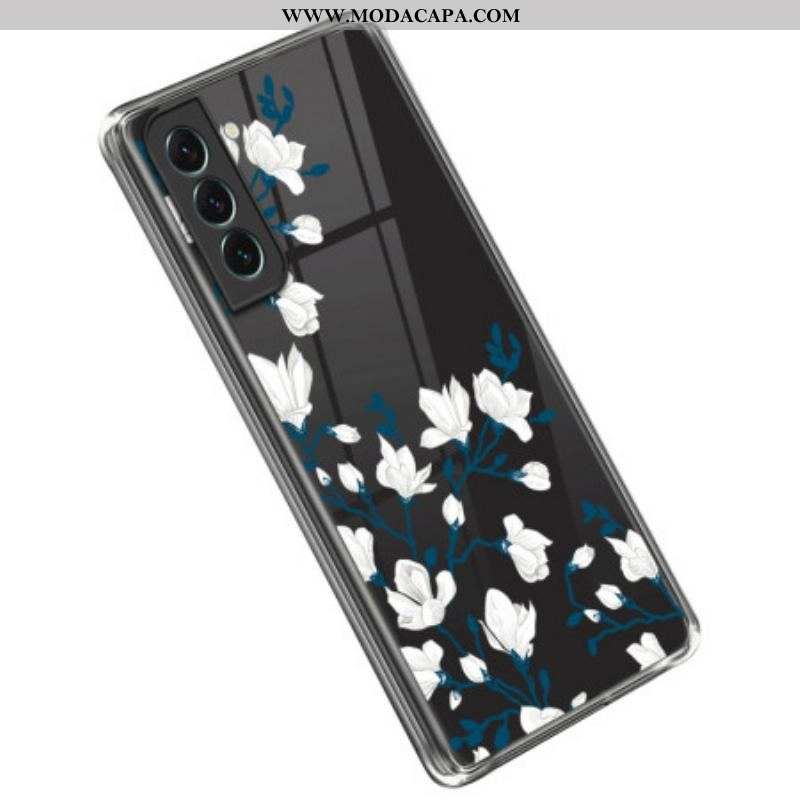 Capa Para Samsung Galaxy S23 Plus 5G Flores Brancas Sem Costura
