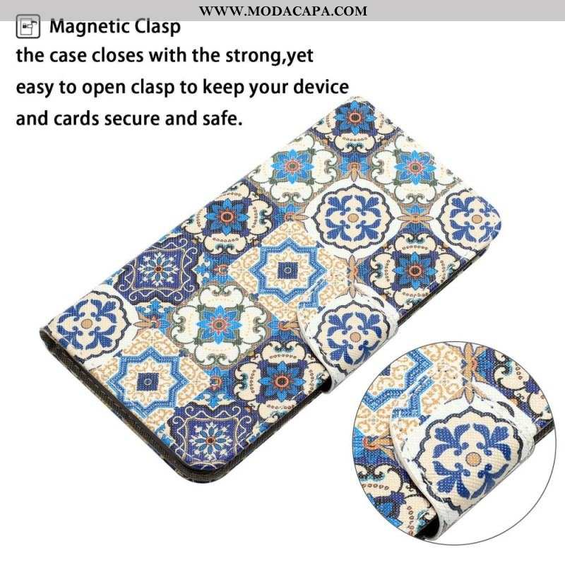 Capa Folio Para Samsung Galaxy S23 Plus 5G De Cordão Strappy Patchwork